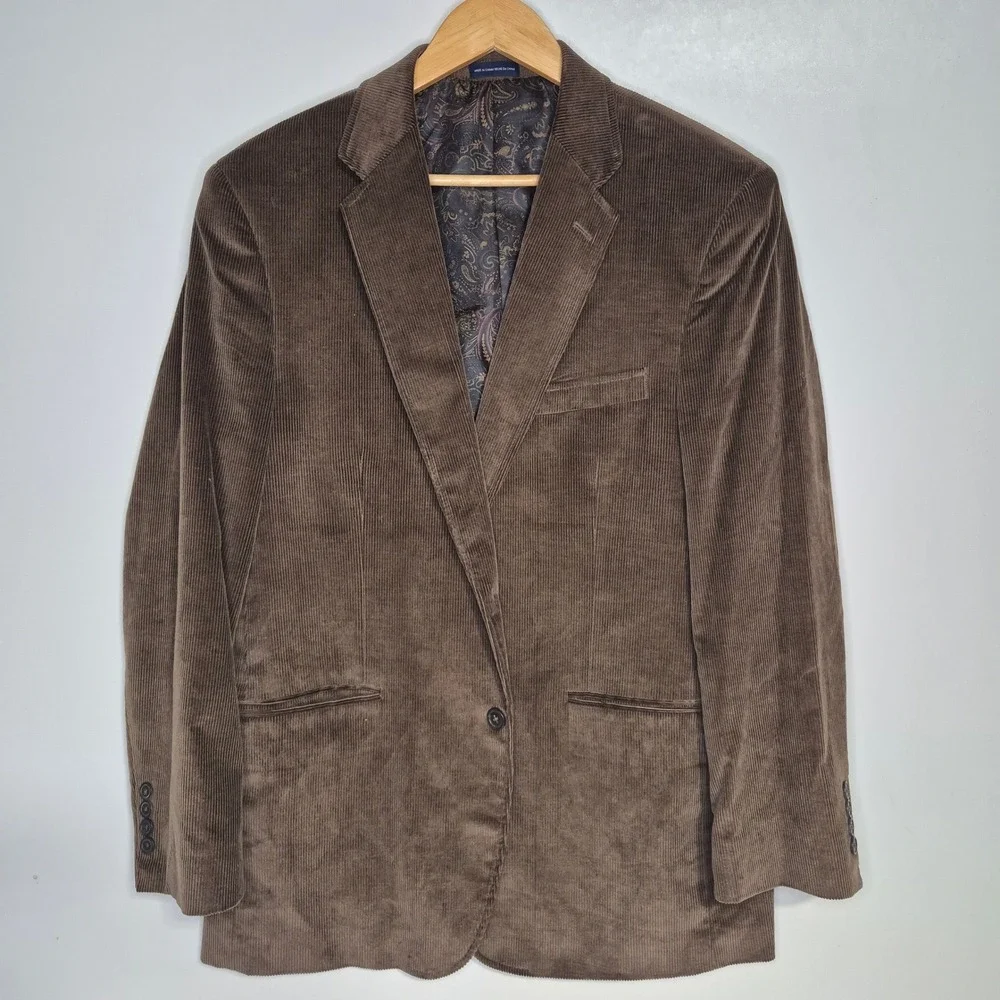 Stafford Essentials Blazer Mens‎ 42R Brown Corduroy Classic Fit Paisley Lining